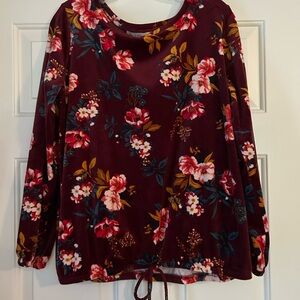 LOFT Red Relaxed Tie Front Blouse